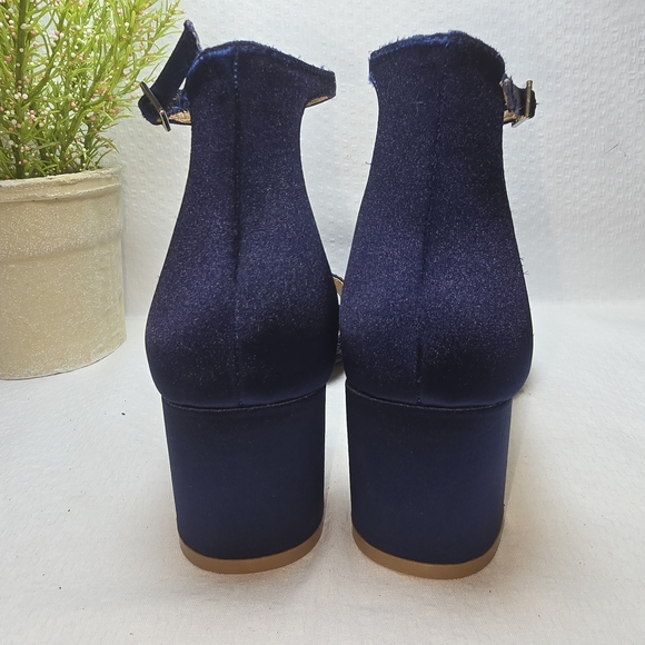 JEWEL BADGLEY MISCHKA NAVY RHINESTONE PEEP TOE ANKLE STRAP BLOCK HEEL 8 - Picture 13 of 15